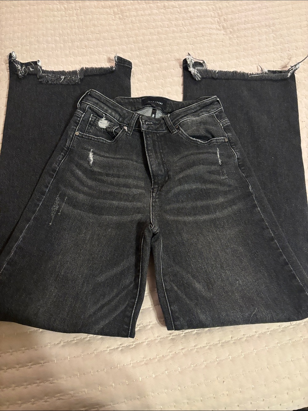 Risen Black Distressed Wide Leg Jeans size 27
